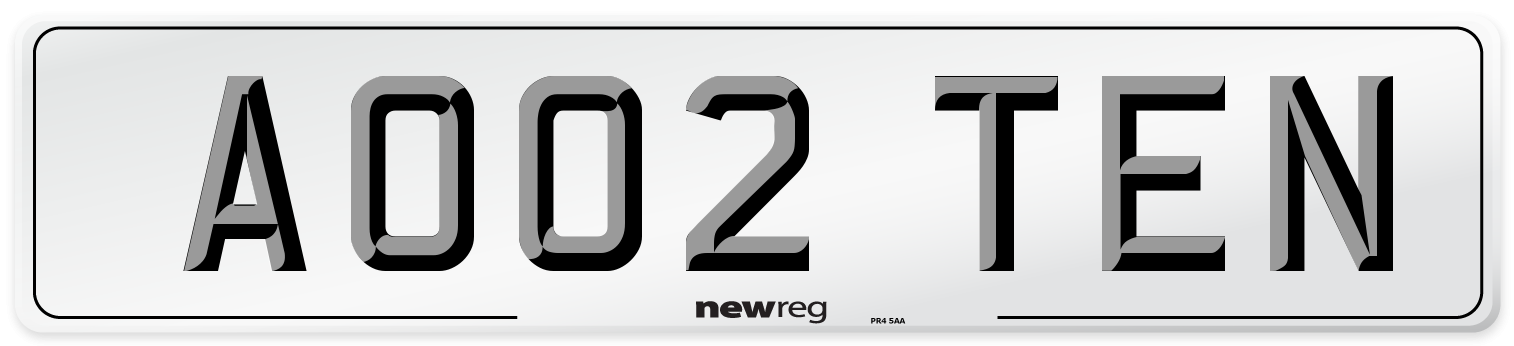 AO02 TEN Number Plate from New Reg